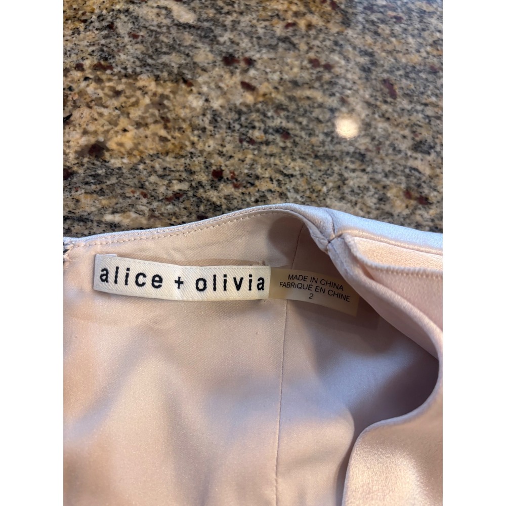 Alice + Olivia Cream Sarandon Satin Ruffle Wide Leg Jumpsuit Size 2 - Picture 4 of 14
